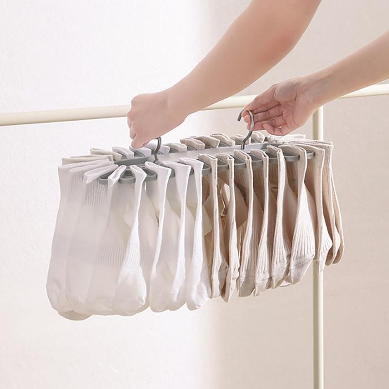 1/2pcs Space Saving Durable Folding Socks Drying Rack Multifunctional Clothes Hanger With 32 Clips Stable Underwear Hanging Clip