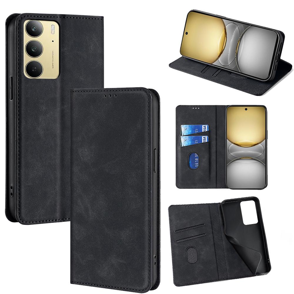 

For Realme C75/14x 5G Card Holder Case PU Leather Magnetic Closing Phone Cover Black