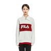 FILA Fashionable Loose Color Block Polo Long Sleeve Knit Top Men tops Cloud-Mushroom-White F11W349208FWT