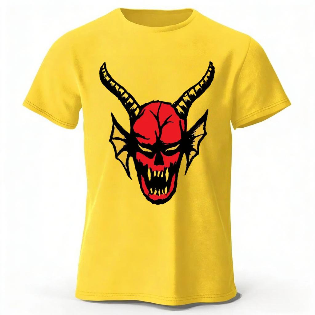 Sharp Edged Red Devil Print Pure Cotton Tshirt Summer Mens Daily Casual Soft Highquality Plus Size Sports Short Sleeved Shirt
