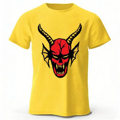 Sharp Edged Red Devil Print Pure Cotton T-shirt Summer Men's Casual Soft Plus Size Sports Short Sleeves Shirt