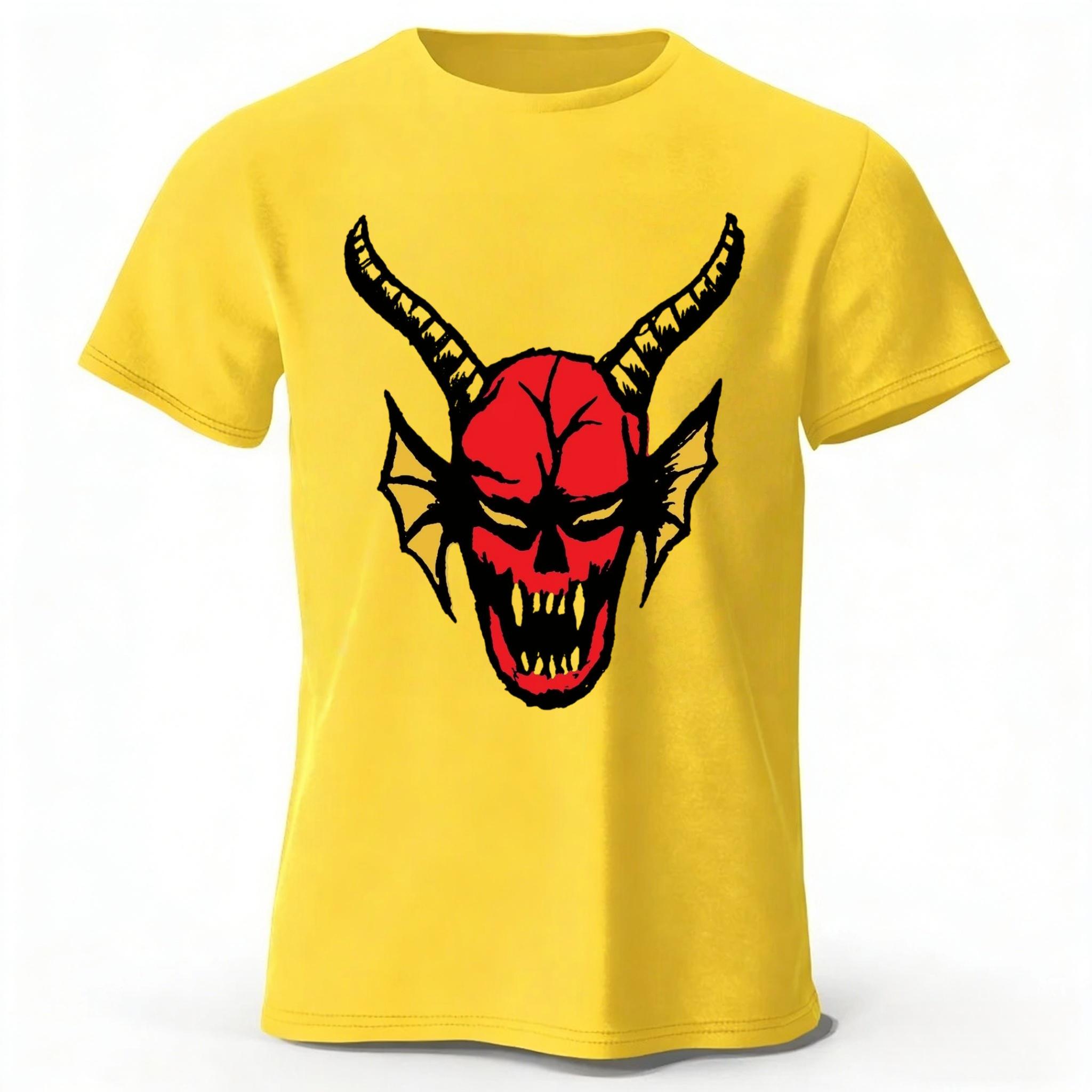 

Sharp Edged Red Devil Print Pure Cotton T-shirt Summer Men s Casual Soft Plus Size Sports Short Sleeves Shirt S жёлтый