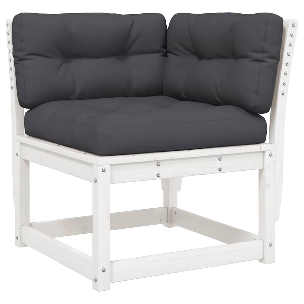 5 Piece White Garden Sofa Set with Cushions Solid Pine Wood