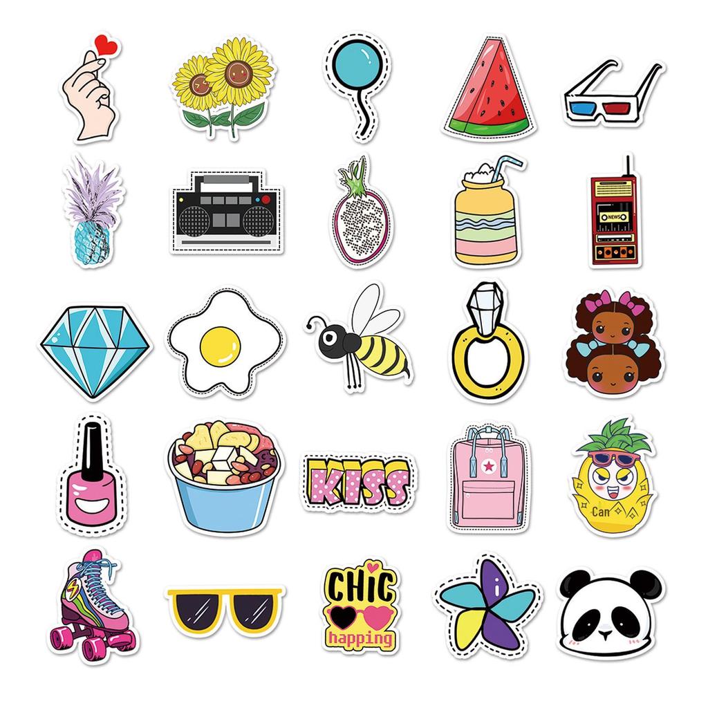 53PCS Waterproof VSCO Cartoon Stickers for DIY Phone Cases and Luggage