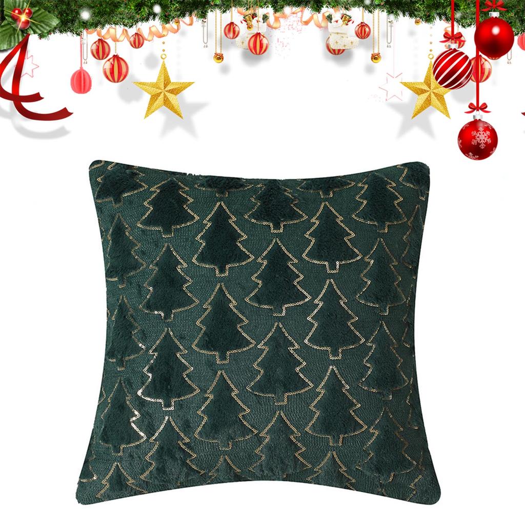 45x45cm Christmas Tree Flannel Throw Pillow Cover Soft Faux Fur Holiday Decor for Sofa Bedroom Home Xmas Gift