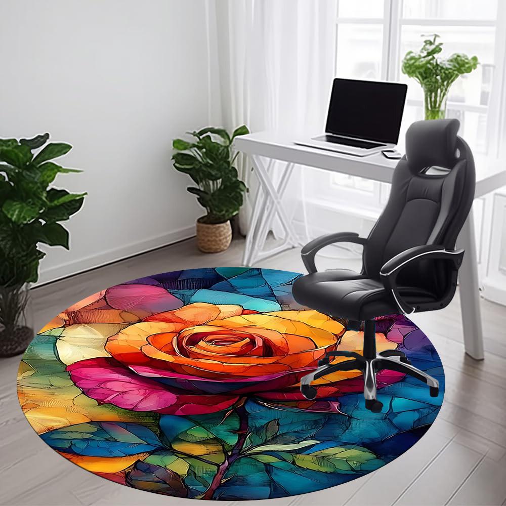 1 Stück Rose Blüte Büro Runder Teppich, Unter Bürostühlen Schlafzimmer Wohnzimmer Heimdekoration, Raumdeko