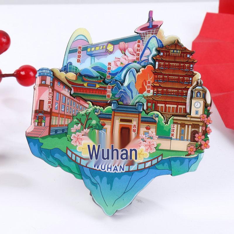 National City Scenic Cartoon Holz-Epoxid-Kühlschrankmagnet