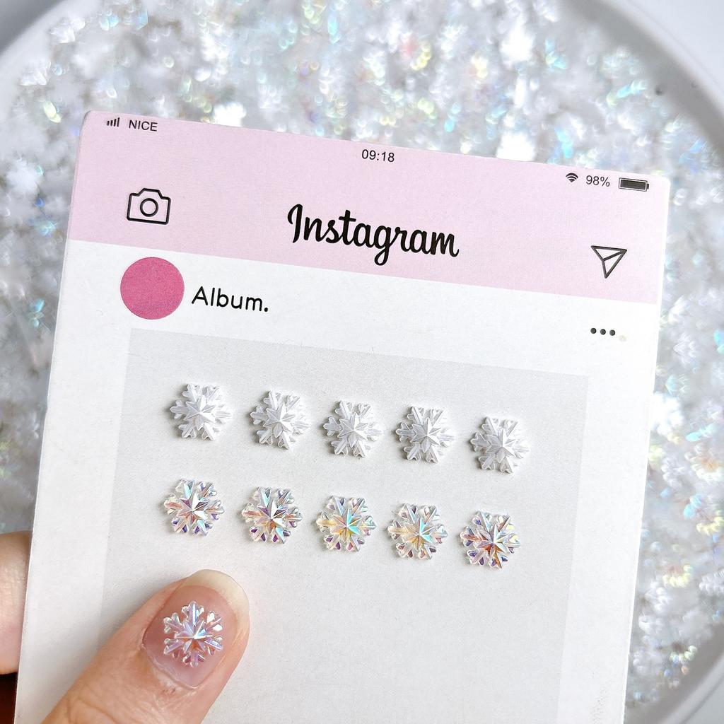 New Snowflake Nail Art Accessories Internet Celebrity Christmas Flat Double Layer White Ice Flower Resin Wearable Nail Decorations