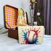 A Baseball-shaped Makeup Bag With Red And Blue Paint Dot Pattern- Multifunctional Zipper Pouch, Jewelry Storage Bag
