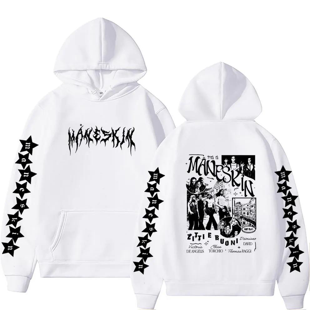 Modischer Streetwear-Sportswear-Hoodie mit doppelseitigem Grafikprint der italienischen Rockband Maneskin für Herren (Herbst, locker geschnitten)