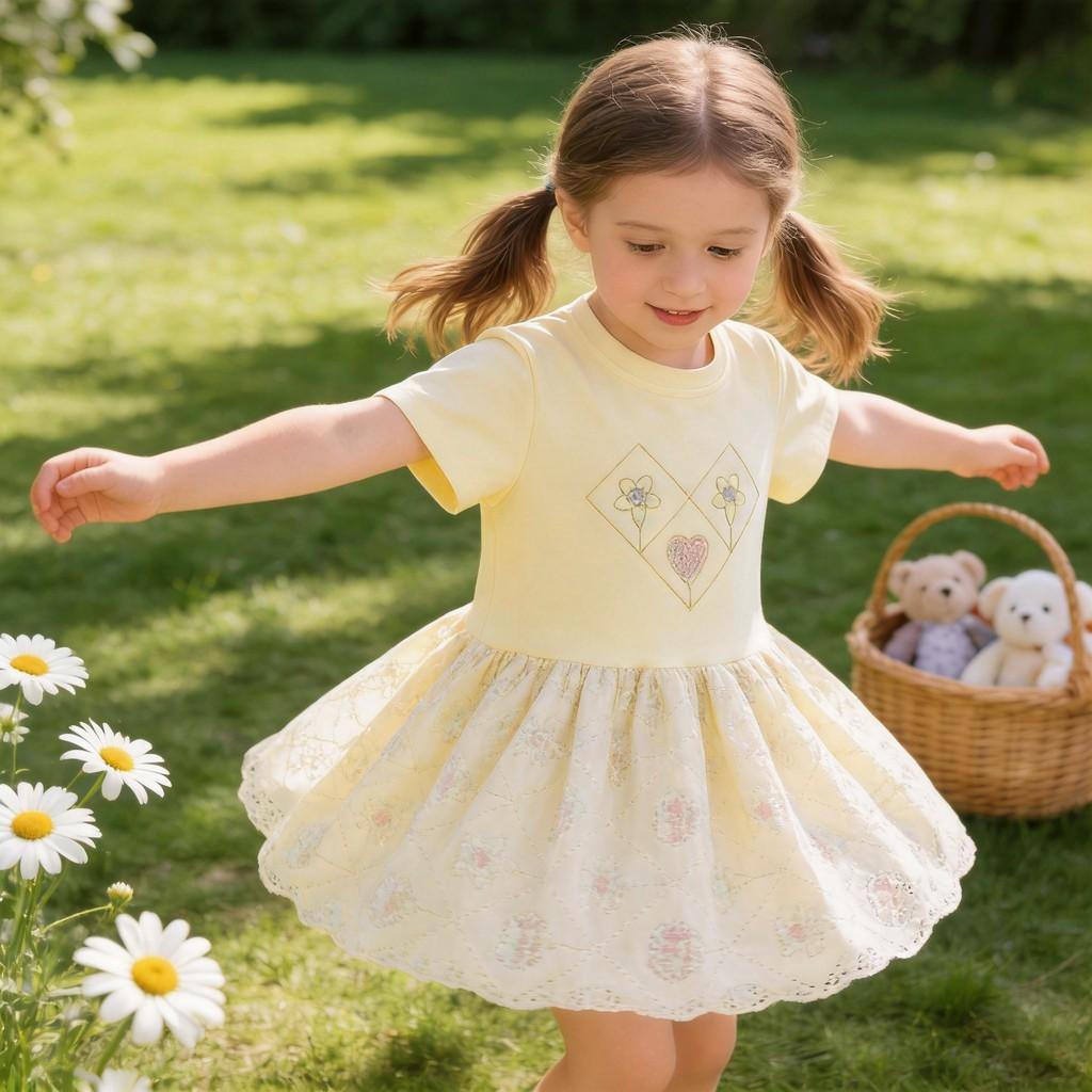 Girl Summer Cotton Princess Dress With Breathable Mesh For Toddler Girls