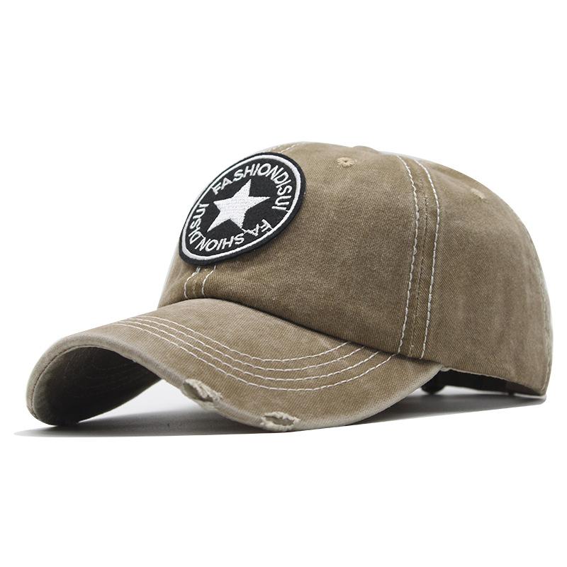 Summer Washed Pentagram Baseball Cap Retro Denim Ripped Cap Outdoor Casual Sunscreen Visor