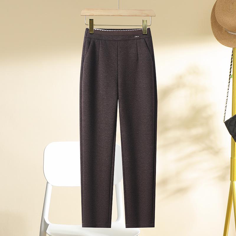 

Женские гаремные брюки из шерсти и ацетата - Коллекция Осень/Зима 2024, Свободный крой и Утепленные для тепла 28 темный кофе