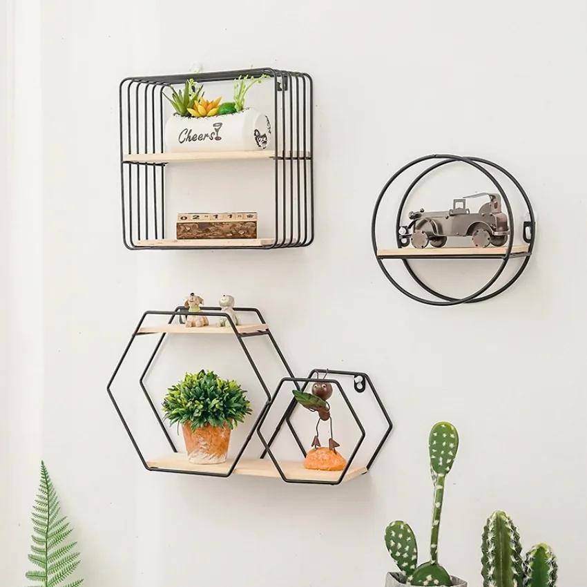 1 Pezzo Nero/Oro Scaffale da Parete Nordico Rastrelliera Portaoggetti in Metallo Ferro Multiforme Fai da Te Decorazione per la Casa Combinazione Multifunzionale Conveniente