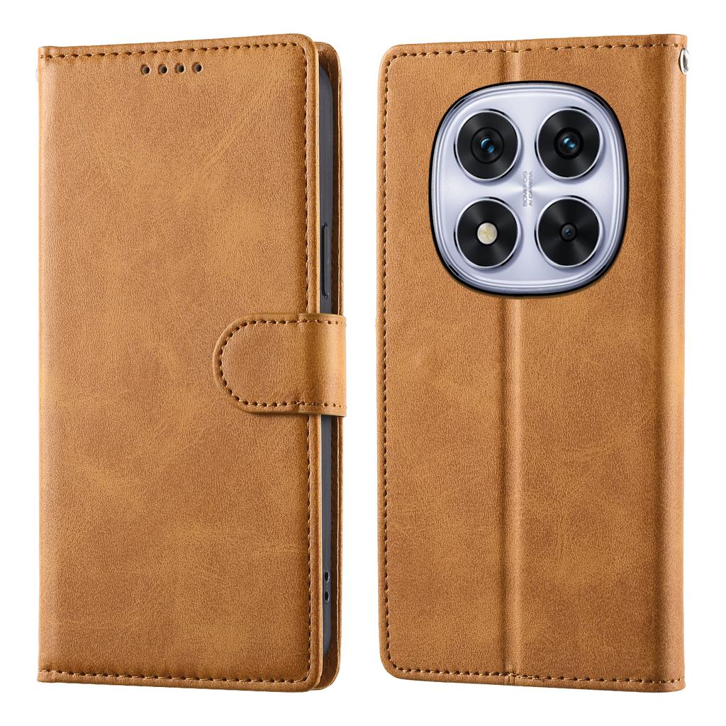 For Xiaomi Redmi Note 14 Pro 5G/Note 14 Pro+ 5G Case Stand Wallet Calf Texture PU Leather Flip Phone Cover with Wrist Strap