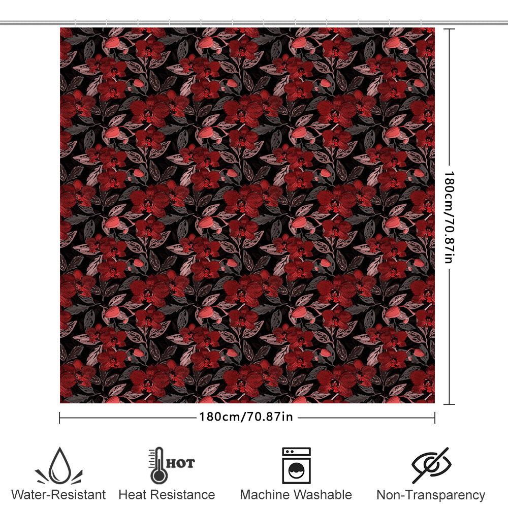Red Floral Print Shower Curtain Waterproof Bathroom Decor Home Decor Window Drapes Decoration Dark Red Black Pink White Large Si