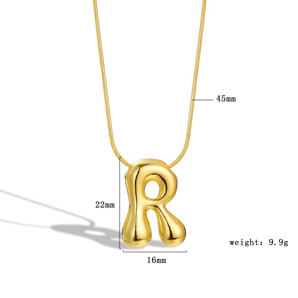 Chubby 26-Letter Balloon Pendant Necklace, Gold-Plated Stainless Steel