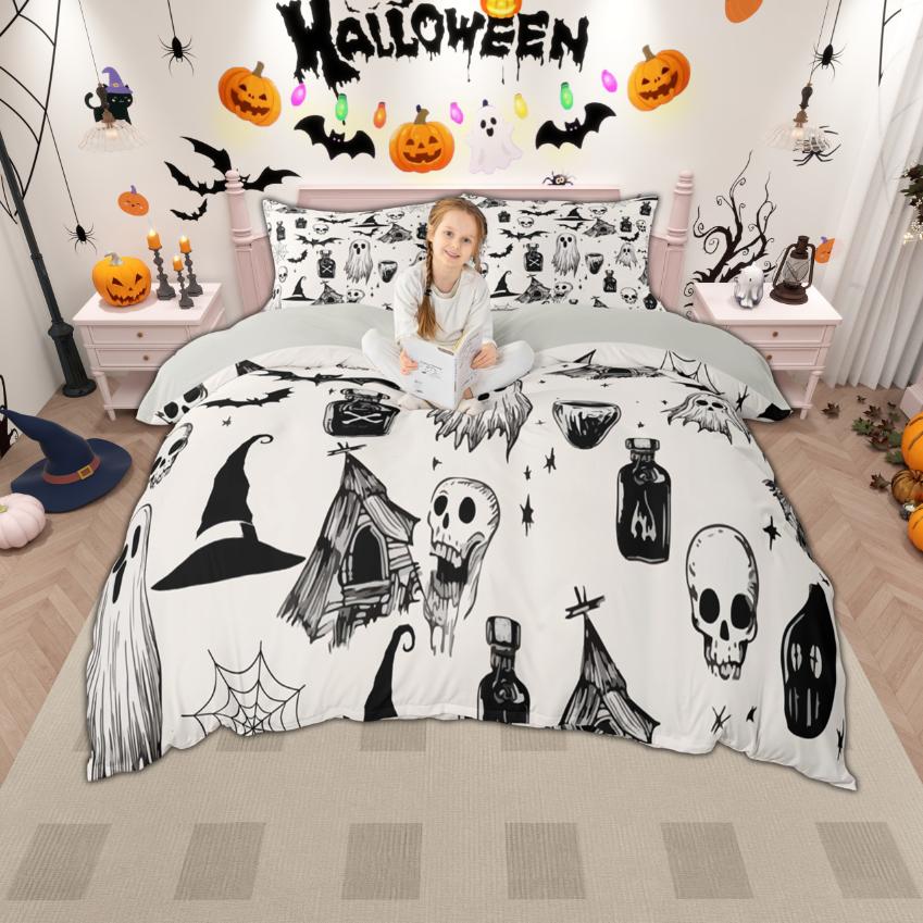 

Homewish Happy Halloween Duvet Cover Set for Kids Boys Girls 2pcs/3pcs, Cartoon Spooky Animal Bedding, Pumpkin Ghost Bed Set DE XS 100x135cm 2pcs&set