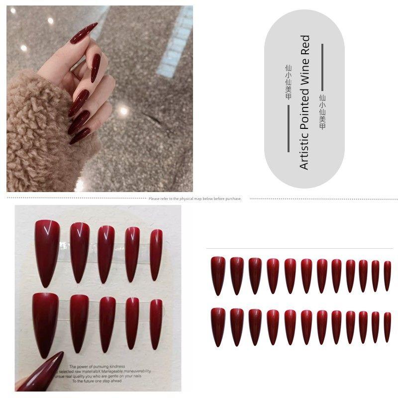 

Pointed Toe Fashion Wind Cos Dance Nail Fake Nail Tip 56-Art Pointed Red