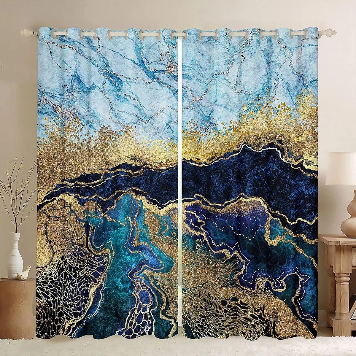 

Роскошные шторы для гостиной, спальни, украшения, зеленый позолоченный мрамор, полиэстер Cortinas Para La Sala, декор комнаты Cortinas W50xH130(CM)x2PCS-Grommet Top