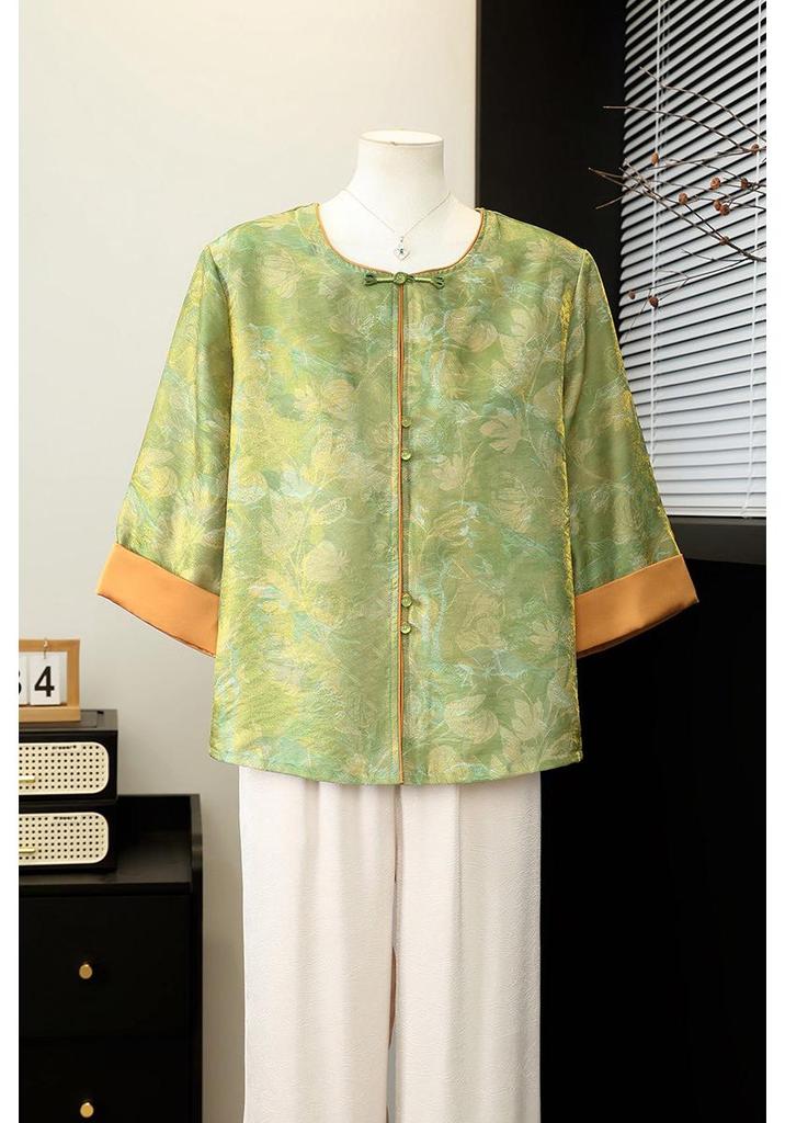 Fashionable Chinese Style Spring/Summer Jacket for Middle-aged and Elderly Women - 2026 Three-Quarter Sleeve Top