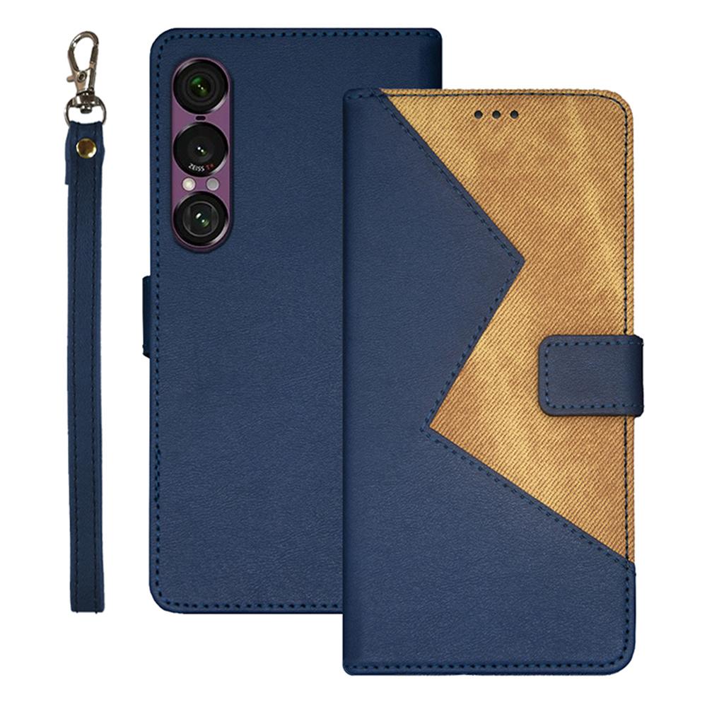 IDEWEI For Sony Xperia 1 VII Case Card Slots Splicing Color Leather Phone Cover with Wrist Strap
