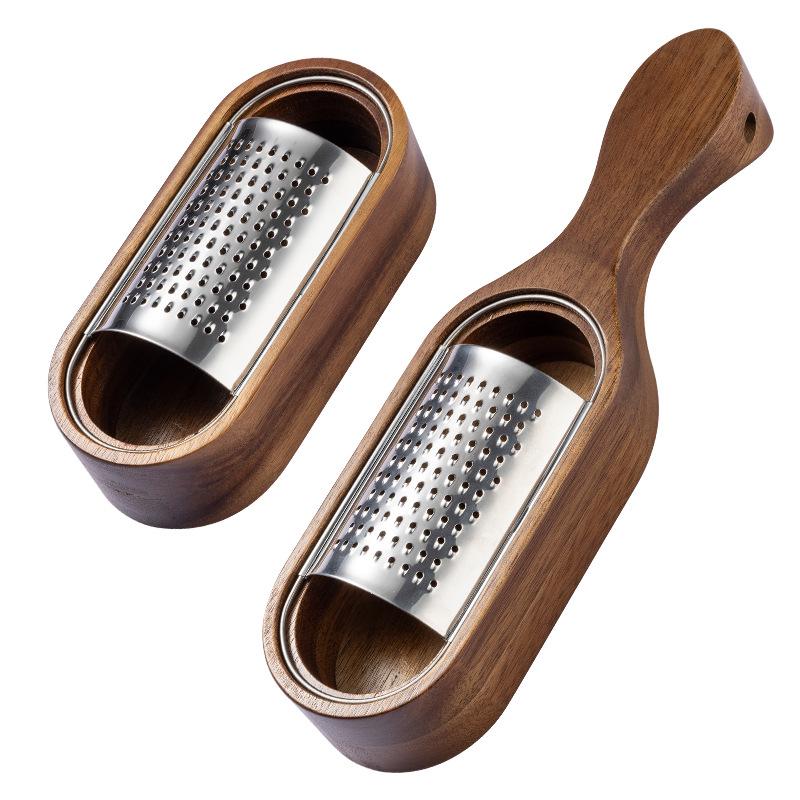 Acacia Wood Cheese Grater with Stainless Steel Storage Slicer Shredder