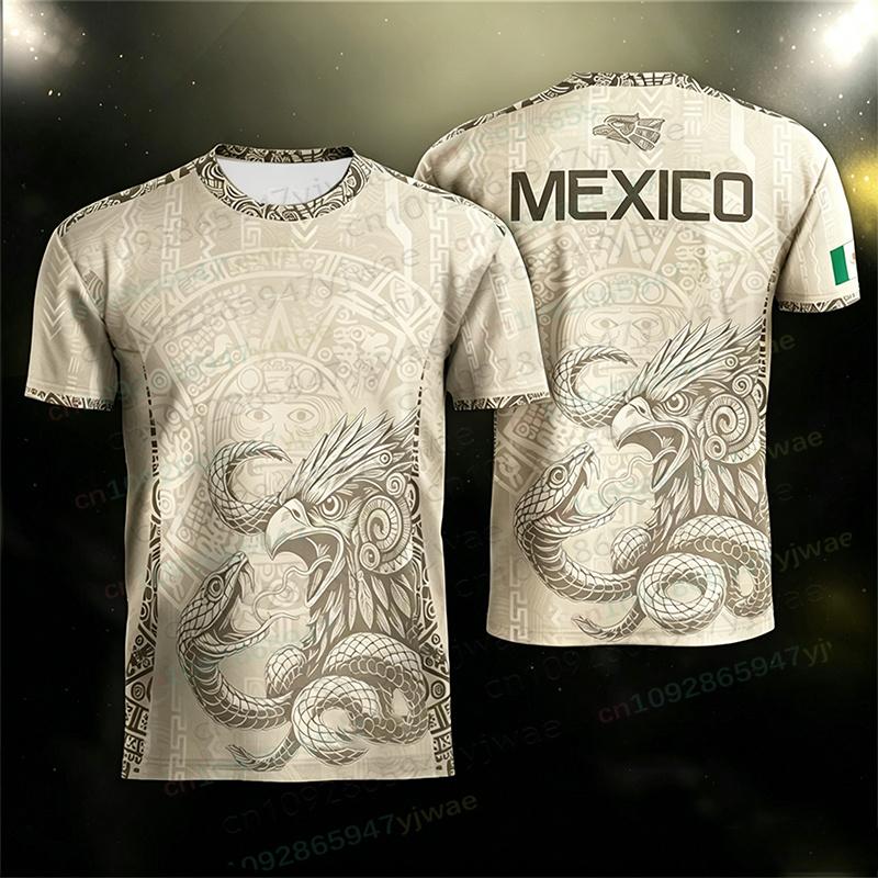 Mexikanische Flagge 3D-Druck Herren T-Shirt Lustiges 3D-Adler-Muster Kurzarm Outdoor Fußball Sport Freizeit Oberteil Sommer Eltern-Kind T-Shirt