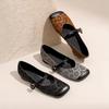 New French low-heeled light-mouth single shoes, spring retro one-word buckle with square head soft leather Mary Jane shoes