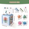 Wooden Activity Cube, 5 In 1 Activity Cube,Multifunctional Treasure Box Activity Toys,Featuring Shape Sorting ,Stacking Blocks,Xylophone,Easter Gifts
