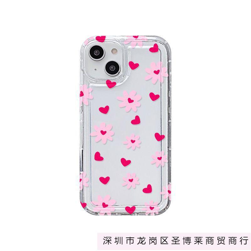 Pink love flower apple 15 mobile phone case iphone14promax transparent soft rubber 13/12/11 anti-drop XR