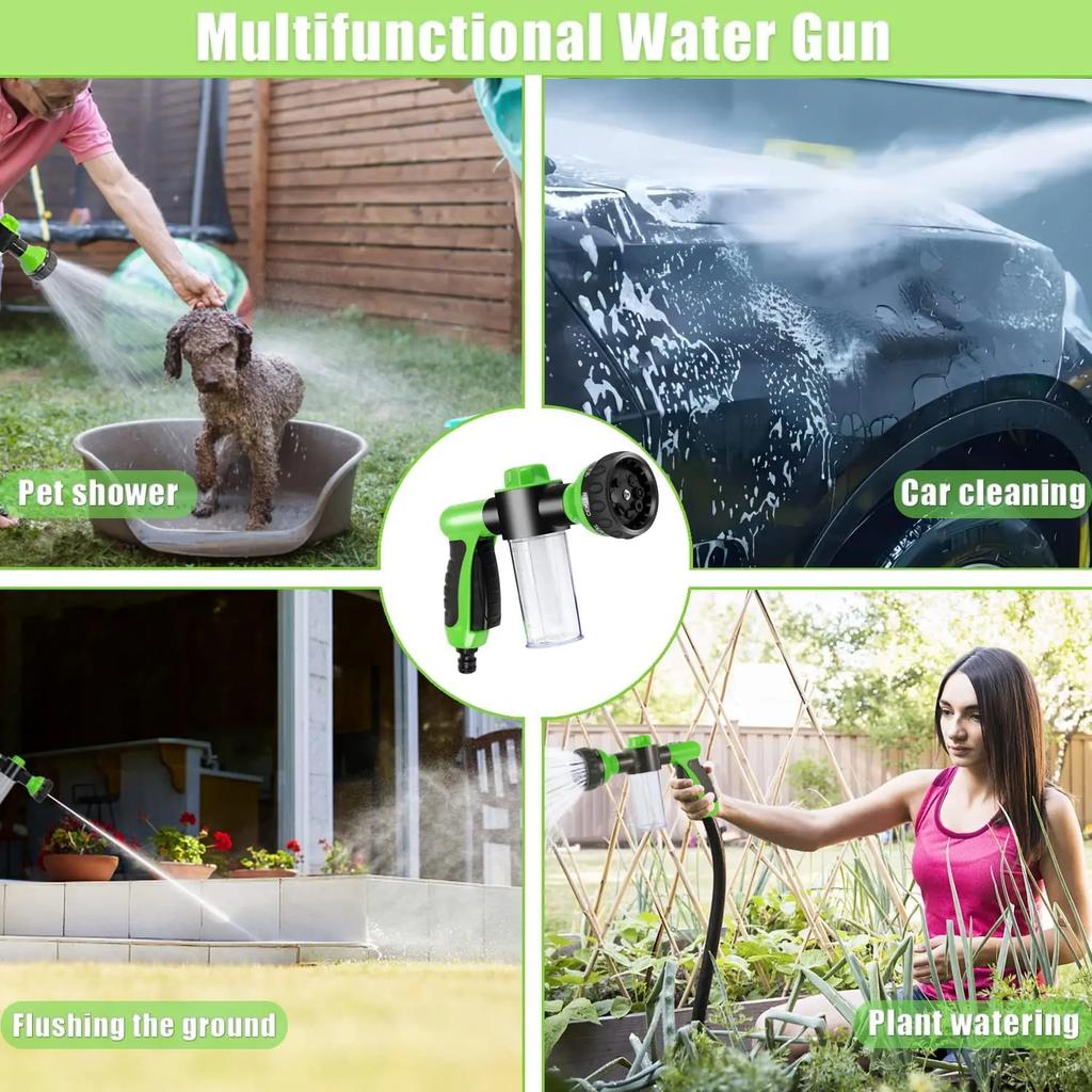 Pressure Water Gun Hose Nozzle 8 In 1 Adjustable Jet Sprayer with Soap Foam Dispenser for Garden Fertilizer Car Pet Washing Tool