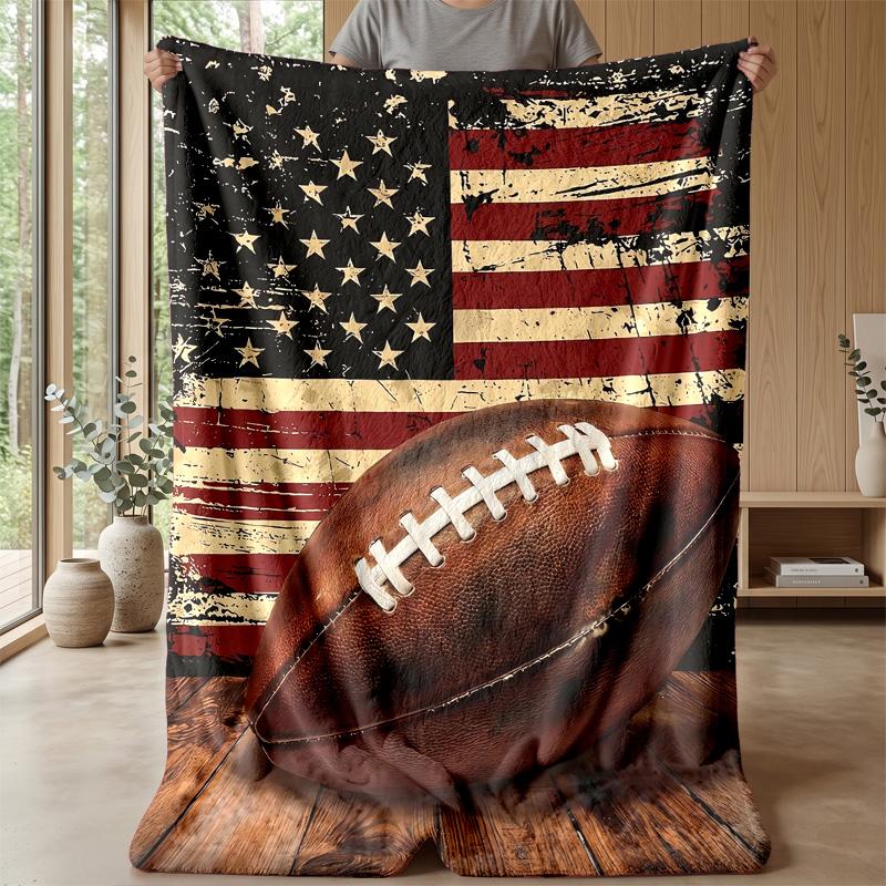 American Football in Stadium blanket Personalized Name Flannel Blanket Soft Cozy Plush Throw for Sofa Bed Lightweight Home Decor