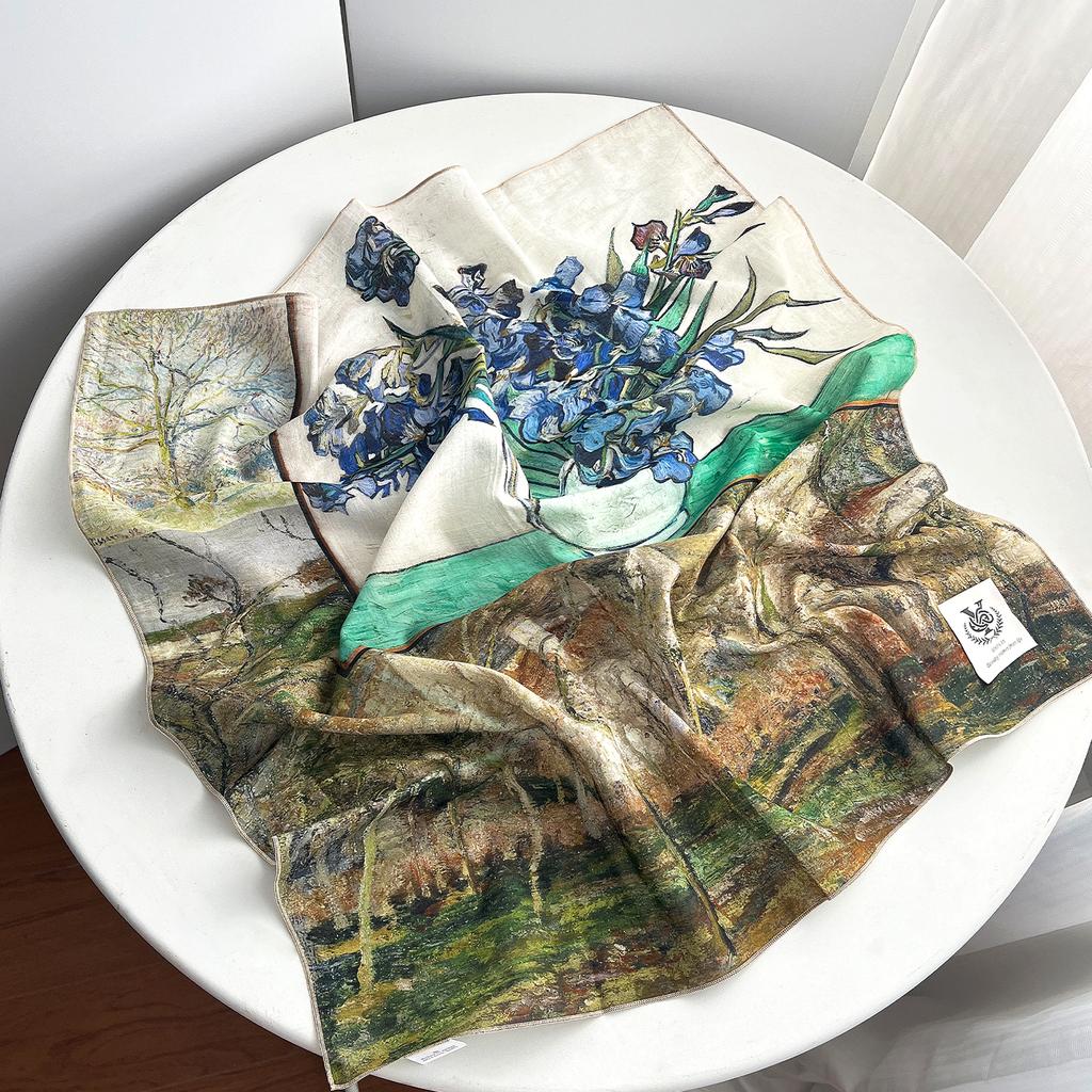 1116 new 111% pure cotton small square scarf spring and summer oil painting fashion versatile silk scarf shirt decorative scarf