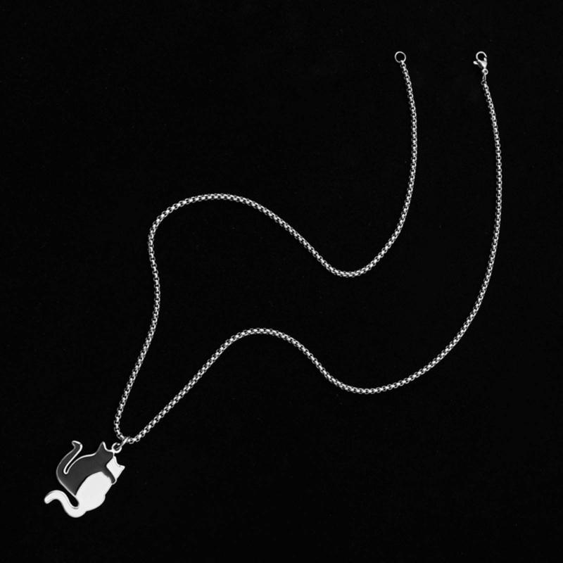 Hugging Cat Pendant Necklace Stainless Steel Pet Cat Choker Necklaces for Women Men Couple Lover Jewelry Valentines Day