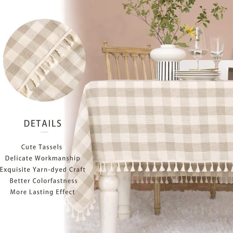 1pcs Checkered Fashion Simple Nordic Tassel Tablecloth Family Gathering Tea Table Cloth Beautiful Living Room Kitchen Dust-proof Decoration Cover