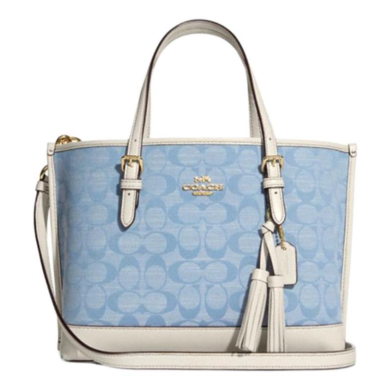 

COACH Mollie Series Classic Canvas with Leather Tote Bag Tote Bag Shopping Bag Hand Crossbody Bag 25 Women s Blue Presbyopic White синій