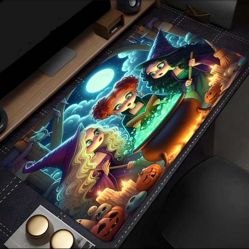 Witch Sisters In The Moonlight Mouse Pad, Rubber Base, Mouse Pad for Gamers and Office Use, Gaming Desk , Easy To Clean Mat Christmas fan gifts