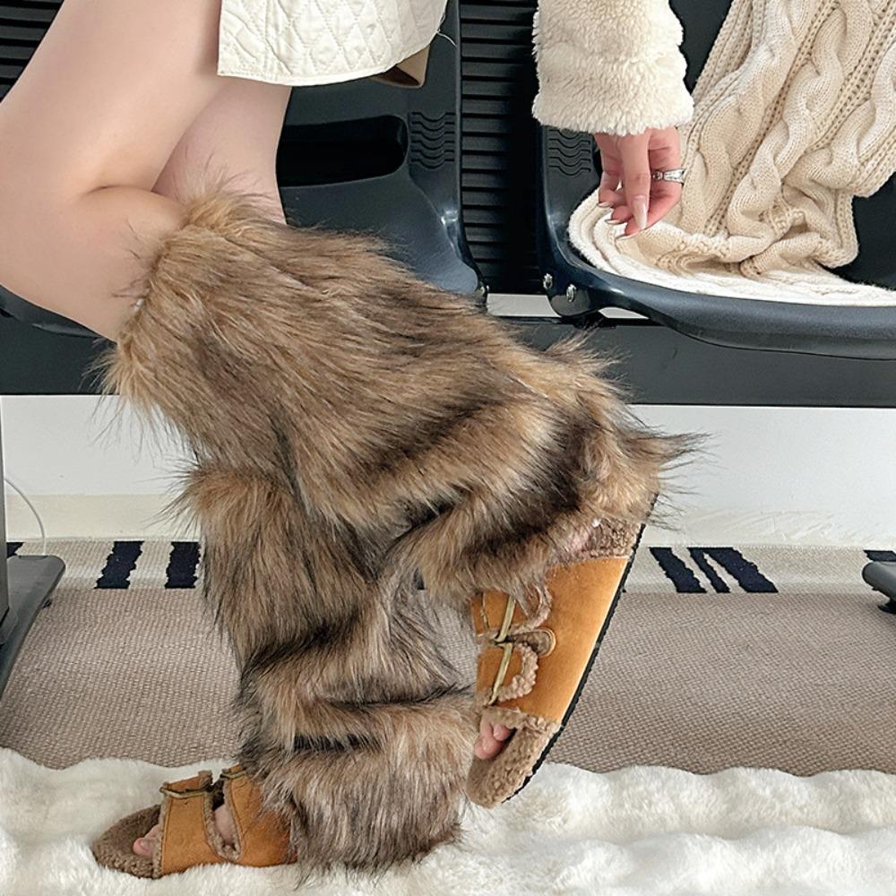 JK Imitation Fur Leg Warmers Y2k Boot Cover Cute Long Stockings  Women