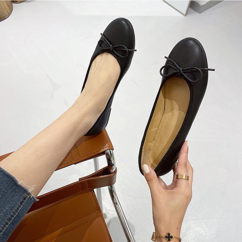 Fashion 4 Color Women Bow Flats Plus Size 35-43 Shoes Ladies Round Toe Pregnant Loafers Comfy Soft Bottomed Moccasins Femme Roll-Up Shoe