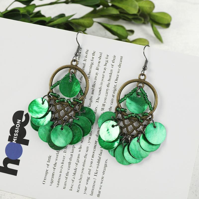 Bohemian Vintage Gorgeous Shell Earrings Long Tassel Versatile Vacation Femininity Court Earrings Ear Accessories