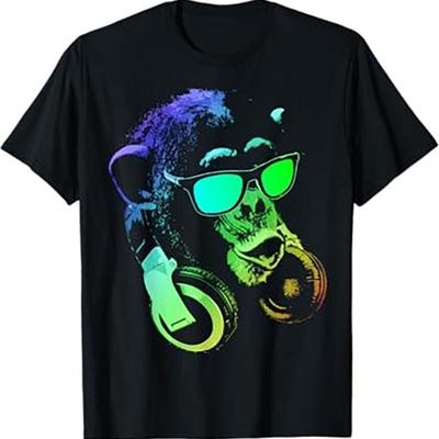 Chimp Monkey with DJ Headphones and Sunglasses T Shirt