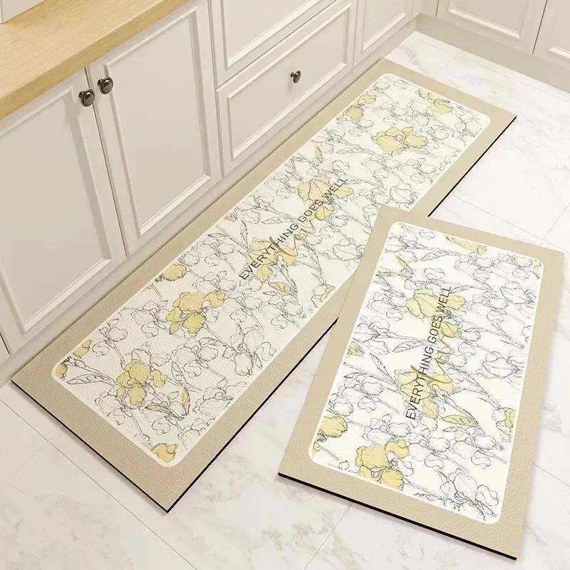 Kitchen Floor Mat PVC Leather Waterproof Carpet Non-slip Foot Mats Long Rug Flower Pastoral Style Home Decoration Rugs Alfombra