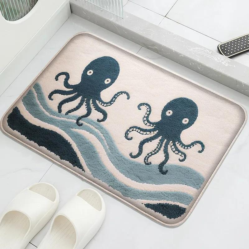 Flannel Material Floor Mat Household Absorbent Foot Mat Modern Mat Bathroom Small Carpet Machine Washable Retro Home Decorative