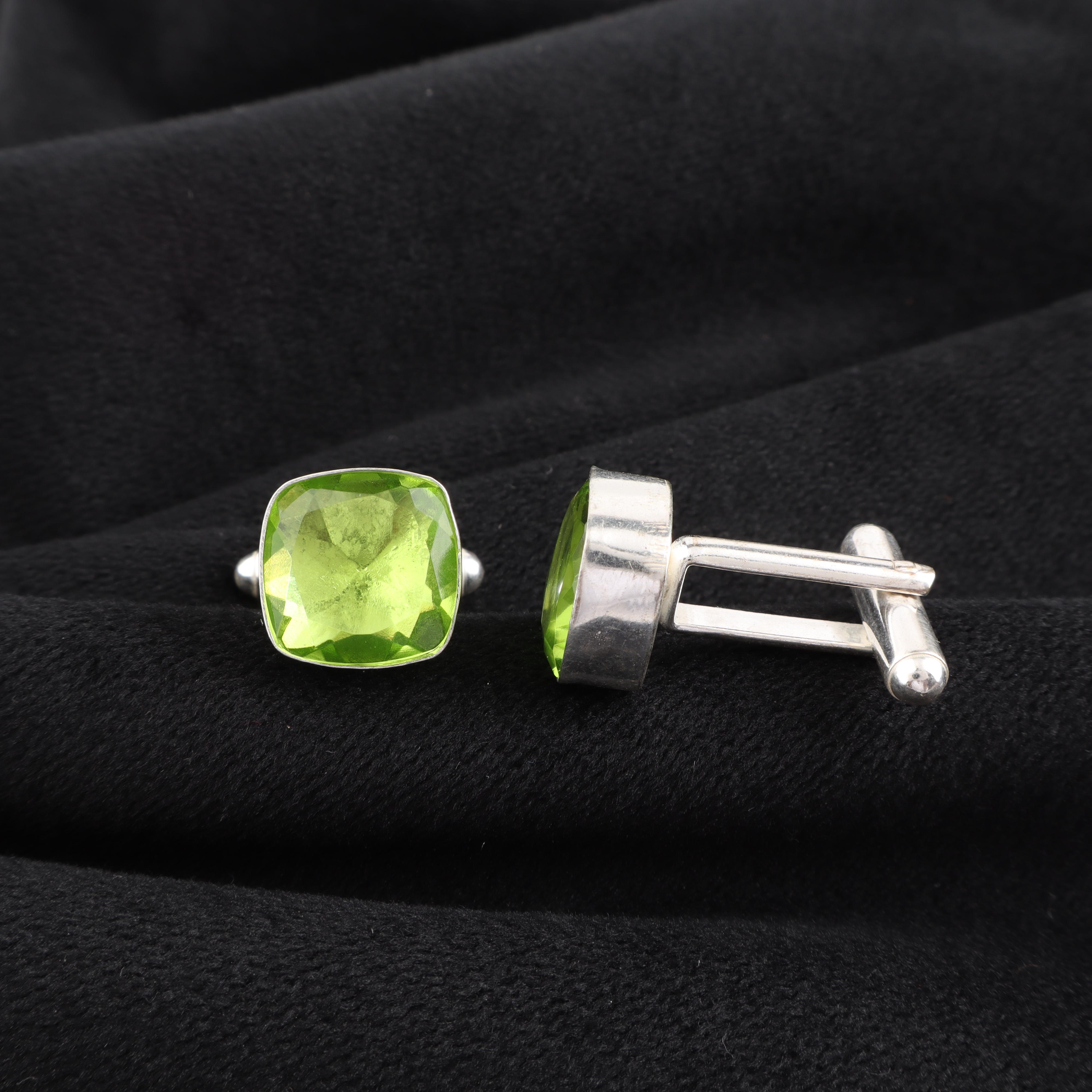 

Natural Peridot Gemstone 925 Sterling Silver Handmade Jewelry Cushion Cut Cufflink 1 For Men s Shirt CL-9-9