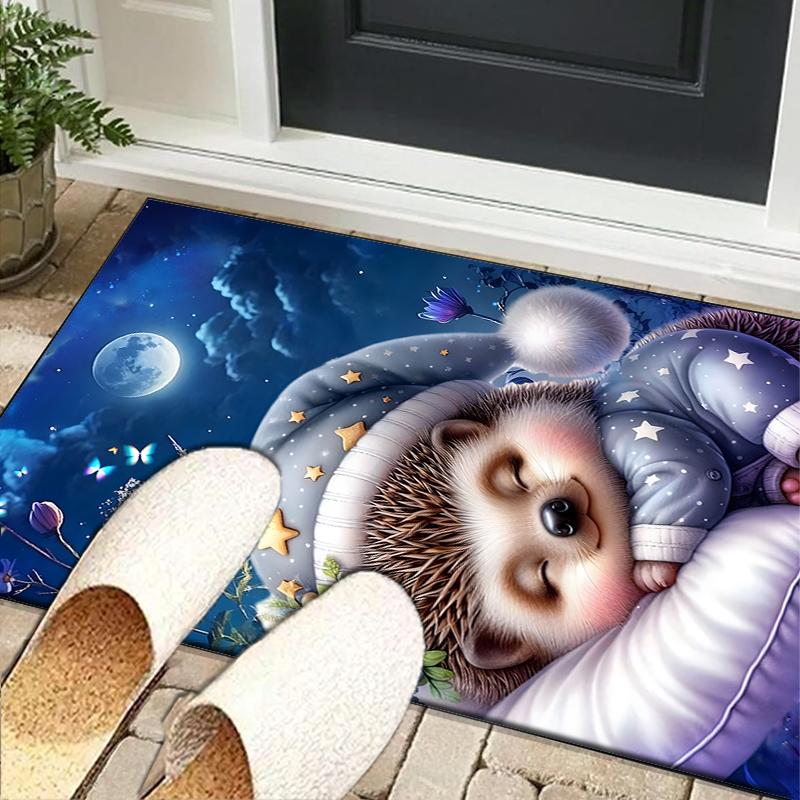 Sleepy Hedgehog Dreams Office Rug Chair Mat, Game Carpet, Suitable for Front Door, Bedroom, Living Room, Desk, Holiday Gift