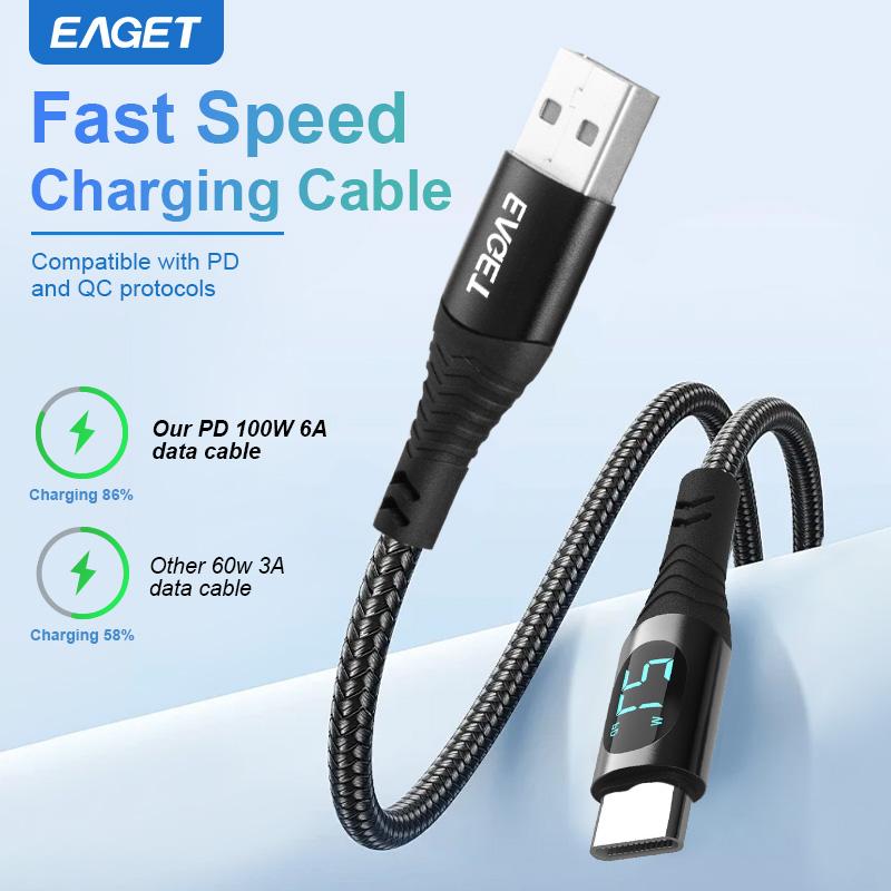 100W Fast Charging USB-C to Lightning Cable - Digital Display Nylon Braided Cable for Android iPhone 15 & More