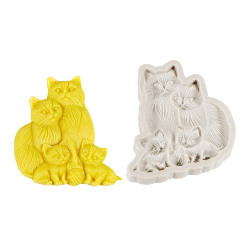 Cats Family Silicone Candle Molds Food Safe Silicone Temperature Resistant for Epoxy Resin Candle Soap Home Decoration