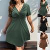 Damen V-Ausschnitt Kurzarm A-Linie Midi-Kleid Übergröße Verdrehte Vorderseite Sommer Maxi