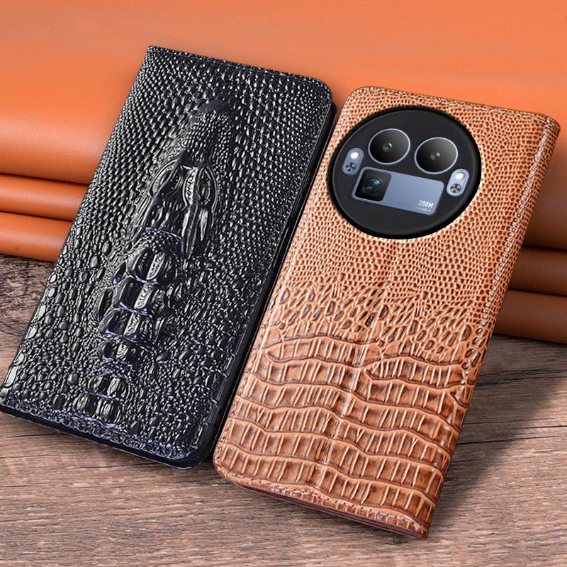For realme GT 8 GT8 Pro 5G Flip Case 3D Crocodile Head Magnetic Cover Luxury Cowhide Genuine Leather Card Pocket Wallet Covers